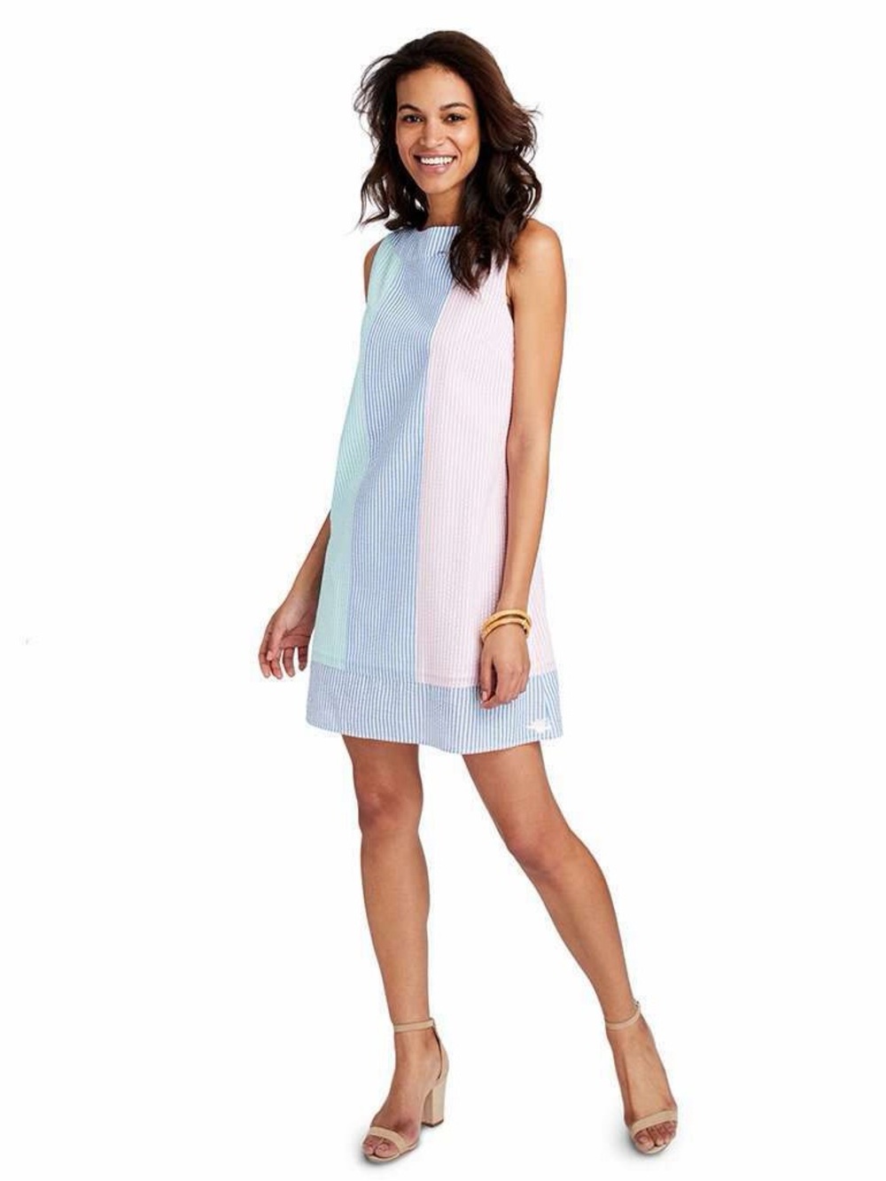 Vineyard Vines Party Seersucker Sleeveless Pastel Colorblock Multi Shift Dress 6